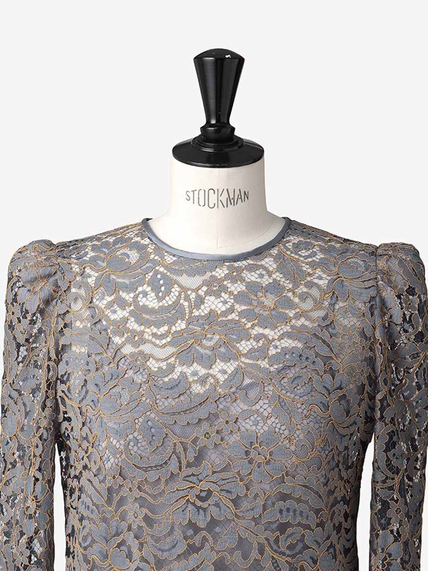Dolce & Gabbana Gray Silk Gold Sequin Lace Blouse Shirt Womens Clothing Tops Blouses 
