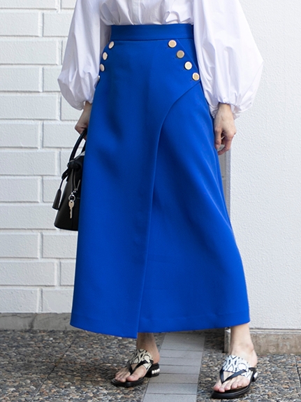 ストラスブルゴのボタンデザインラップ風ロングスカート SKIRTS / スカート
